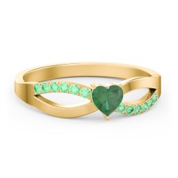 Split Shank Heart Promise Ring in 18K Gold Plated Silver with Emerald and Green Premium Zirconia