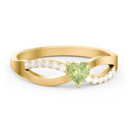 Split Shank Heart Promise Ring in 18K Gold Plated Silver with Peridot and Fancy Yellow Premium Zirconia