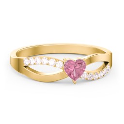 Split Shank Heart Promise Ring in 18K Gold Plated Silver with Pink Tourmaline and Fancy Pink Premium Zirconia