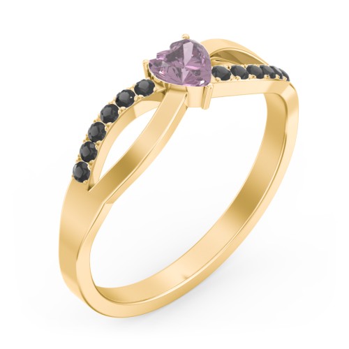 Split Shank Heart Promise Ring – 18K Gold Plated Silver with Alexandrite and Black Premium Zirconia