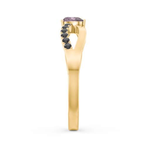 Split Shank Heart Promise Ring – 18K Gold Plated Silver with Alexandrite and Black Premium Zirconia