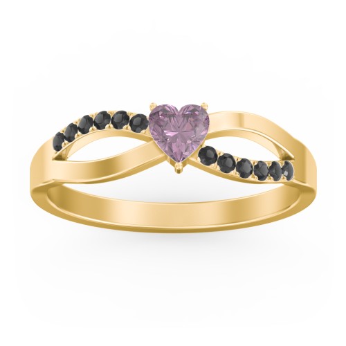 Split Shank Heart Promise Ring – 18K Gold Plated Silver with Alexandrite and Black Premium Zirconia