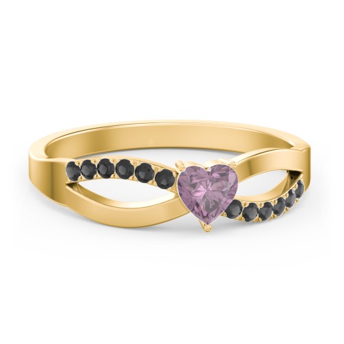 Split Shank Heart Promise Ring – 18K Gold Plated Silver with Alexandrite and Black Premium Zirconia