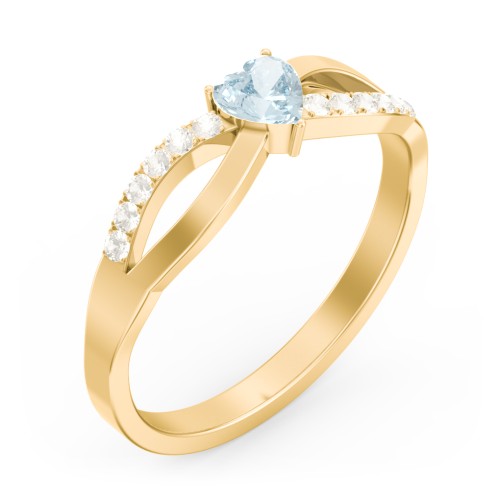 Split Shank Heart Promise Ring – 10K Yellow Gold with Aquamarine and Fancy Yellow Premium Zirconia