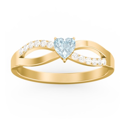 Split Shank Heart Promise Ring – 10K Yellow Gold with Aquamarine and Fancy Yellow Premium Zirconia