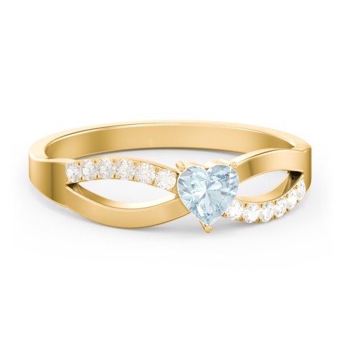 Split Shank Heart Promise Ring – 10K Yellow Gold with Aquamarine and Fancy Yellow Premium Zirconia