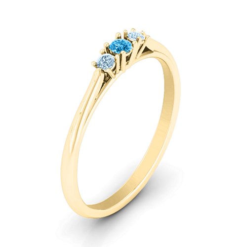 Trinity Ring on Classic Band – 10K Yellow Gold with Blue Topaz and Aquamarine