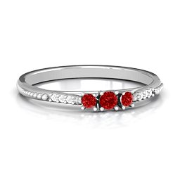 Trinity Ring on Accented Band in 925 Sterling Silver with Garnet and White Premium Zirconia