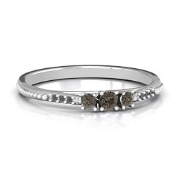 Trinity Ring on Accented Band in 925 Sterling Silver with Smokey Quartz and Black Premium Zirconia