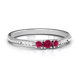 Trinity Ring on Accented Band in 925 Sterling Silver with Ruby and White Premium Zirconia