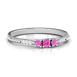 Trinity Ring on Accented Band in 925 Sterling Silver with Pink Tourmaline and White Premium Zirconia