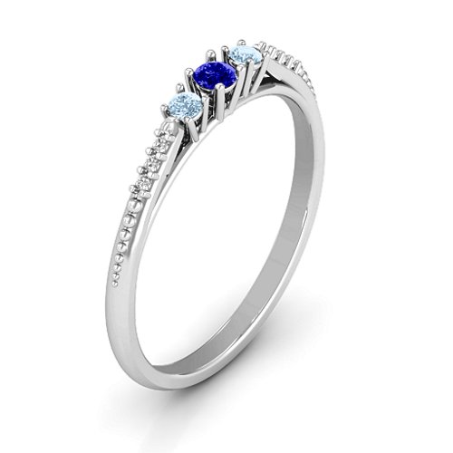 Trinity Ring on Accented Band – Sterling Silver with Blue Sapphire, Aquamarine, and White Premium Zirconia