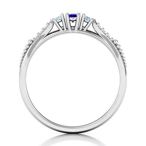 Trinity Ring on Accented Band – Sterling Silver with Blue Sapphire, Aquamarine, and White Premium Zirconia