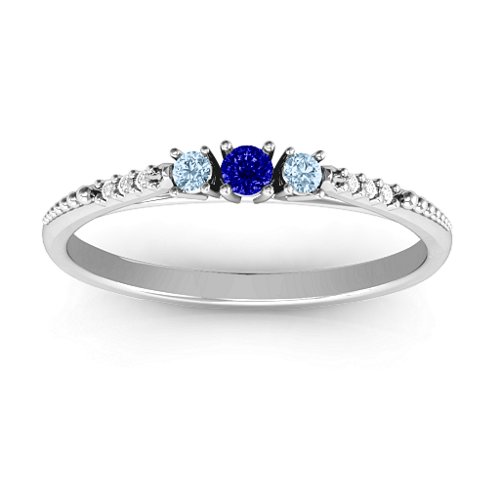 Trinity Ring on Accented Band – Sterling Silver with Blue Sapphire, Aquamarine, and White Premium Zirconia
