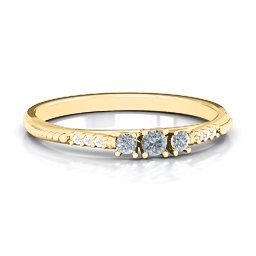 Trinity Ring on Accented Band in 10K Solid Yellow Gold with Cubic Zirconia and White Premium Zirconia
