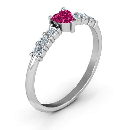 Beaming with Love Ring – Sterling Silver with Ruby and Cubic Zirconia