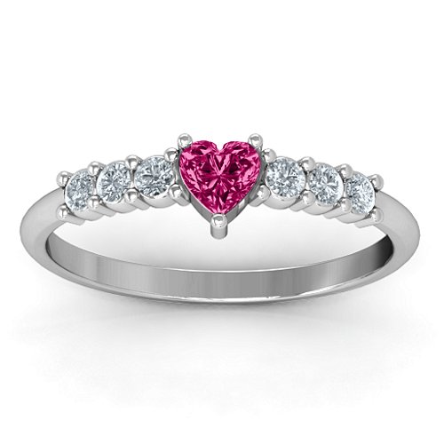Beaming with Love Ring – Sterling Silver with Ruby and Cubic Zirconia