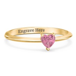 Solitaire Heart Gemstone Ring with Tapered Knife Edge Band in 18K Gold Plated Silver with Pink Tourmaline