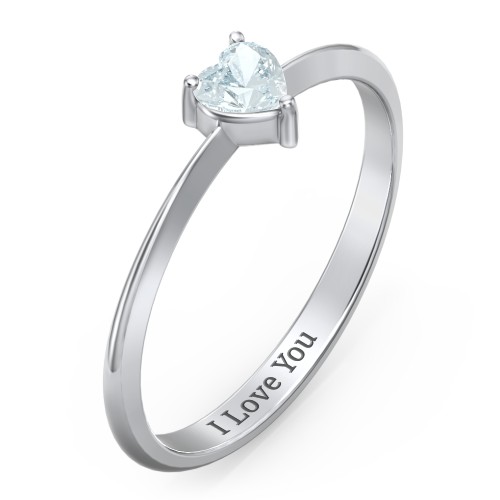 Solitaire Heart Gemstone Ring with Tapered Knife Edge Band