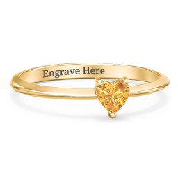 Solitaire Heart Gemstone Ring with Tapered Knife Edge Band in 18K Gold Plated Silver with Citrine
