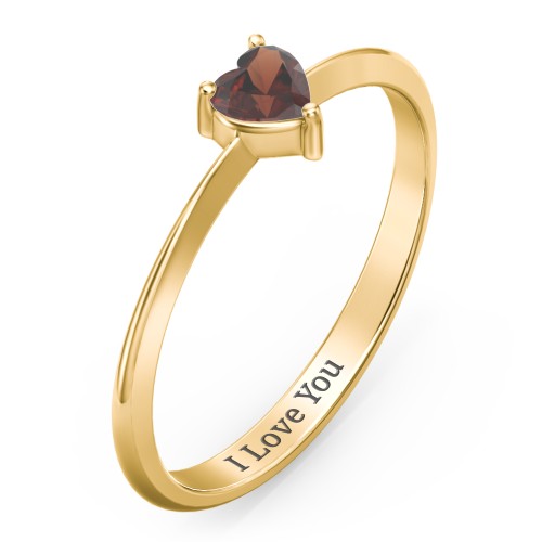 Solitaire Heart Gemstone Ring with Tapered Knife Edge Band – 18K Gold Plated Silver with Garnet
