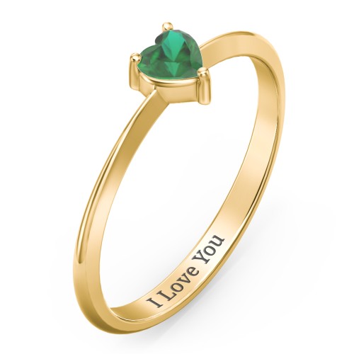 Solitaire Heart Gemstone Ring with Tapered Knife Edge Band – 18K Gold Plated Silver with Emerald