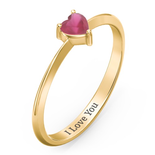 Solitaire Heart Gemstone Ring with Tapered Knife Edge Band – 18K Gold Plated Silver with Ruby