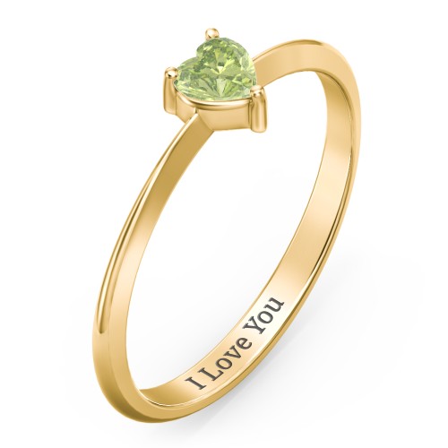 Solitaire Heart Gemstone Ring with Tapered Knife Edge Band – 18K Gold Plated Silver with Peridot