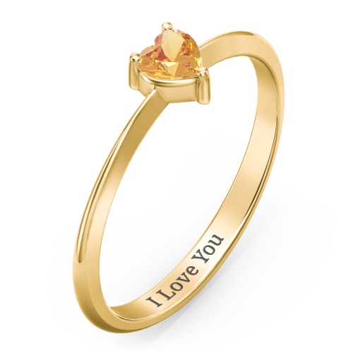 Solitaire Heart Gemstone Ring with Tapered Knife Edge Band – 18K Gold Plated Silver with Citrine