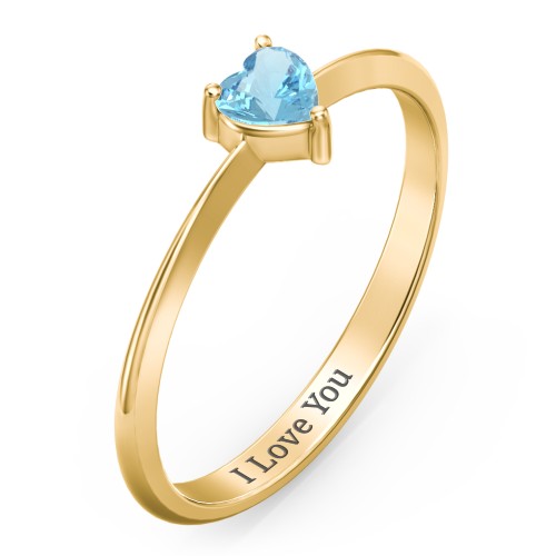 Solitaire Heart Gemstone Ring with Tapered Knife Edge Band – 18K Gold Plated Silver with Blue Topaz