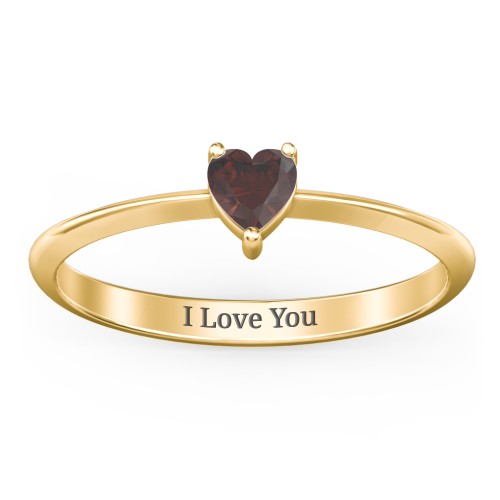 Solitaire Heart Gemstone Ring with Tapered Knife Edge Band – 18K Gold Plated Silver with Garnet