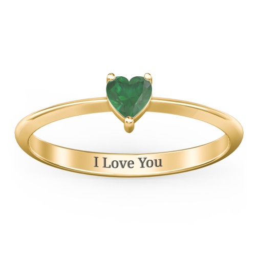 Solitaire Heart Gemstone Ring with Tapered Knife Edge Band – 18K Gold Plated Silver with Emerald