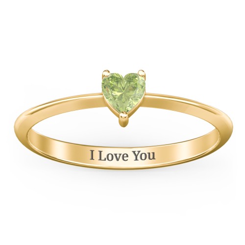Solitaire Heart Gemstone Ring with Tapered Knife Edge Band – 18K Gold Plated Silver with Peridot