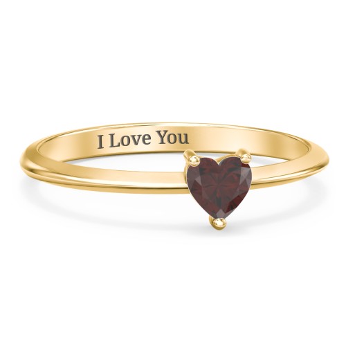 Solitaire Heart Gemstone Ring with Tapered Knife Edge Band – 18K Gold Plated Silver with Garnet