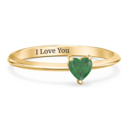 Solitaire Heart Gemstone Ring with Tapered Knife Edge Band – 18K Gold Plated Silver with Emerald