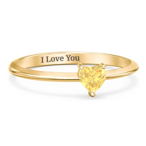 Solitaire Heart Gemstone Ring with Tapered Knife Edge Band – 18K Gold Plated Silver with Citrine