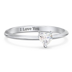 Solitaire Heart Gemstone Ring with Tapered Knife Edge Band – 10K Rose Gold with Cubic Zirconia