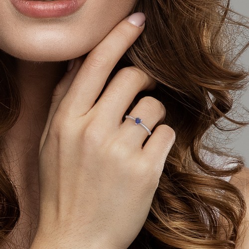 Solitaire Heart Gemstone Ring with Tapered Knife Edge Band – 10K Rose Gold with Cubic Zirconia