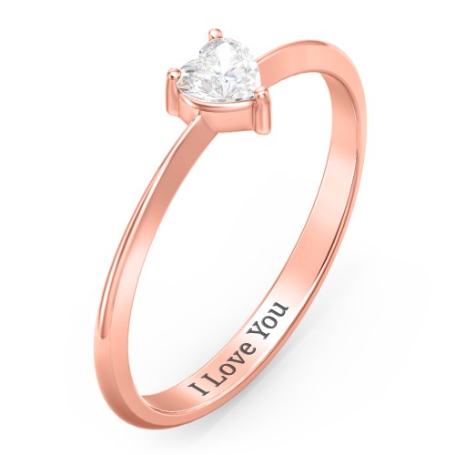 Solitaire Heart Gemstone Ring with Tapered Knife Edge Band – 10K Rose Gold with Cubic Zirconia