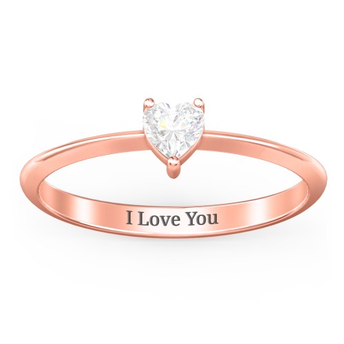 Solitaire Heart Gemstone Ring with Tapered Knife Edge Band – 10K Rose Gold with Cubic Zirconia