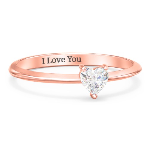 Solitaire Heart Gemstone Ring with Tapered Knife Edge Band – 10K Rose Gold with Cubic Zirconia