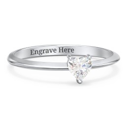 Solitaire Heart Gemstone Ring with Tapered Knife Edge Band in 925 Sterling Silver with Cubic Zirconia