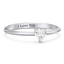 Solitaire Heart Gemstone Ring with Tapered Knife Edge Band in 925 Sterling Silver with Cubic Zirconia