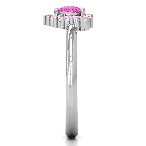 Heart with Halo Promise Ring – Sterling Silver with Pink Tourmaline and Fancy Pink Premium Zirconia