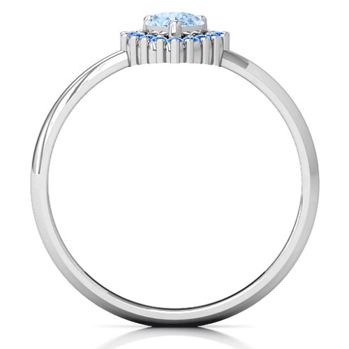 Heart with Halo Promise Ring – Sterling Silver with Aquamarine and Fancy Blue Premium Zirconia