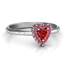 Heart with Halo Promise Ring in 925 Sterling Silver with Garnet and Red Premium Zirconia