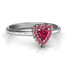 Heart with Halo Promise Ring in 925 Sterling Silver with Ruby and Red Premium Zirconia