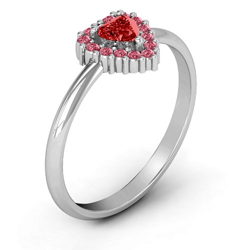 Heart with Halo Promise Ring – Sterling Silver with Garnet and Red Premium Zirconia