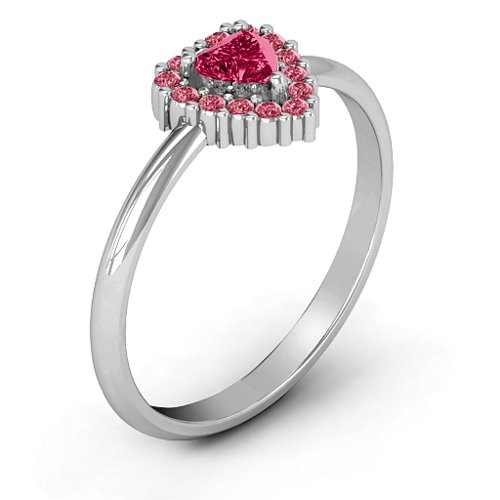 Heart with Halo Promise Ring – Sterling Silver with Ruby and Red Premium Zirconia