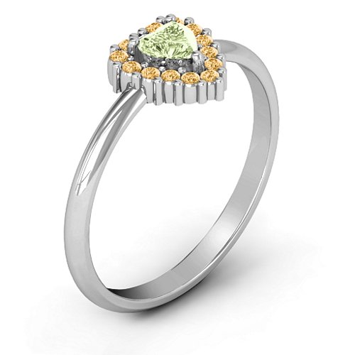 Heart with Halo Promise Ring – Sterling Silver with Peridot and Fancy Yellow Premium Zirconia